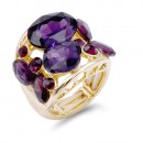 Gold Plated With Purple Crystal Stretch Ring