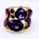 Gold Plated With Purple Crystal Stretch Ring