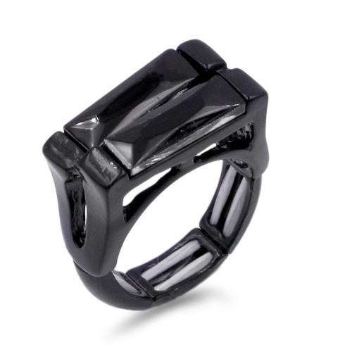 Jet Black Crystal Stretch Ring