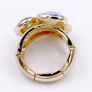Gold Plated With 3 Blue Color Crystal Stretch Ring