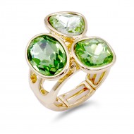 Gold Plated With 3 Green Crystal Stretch Ring