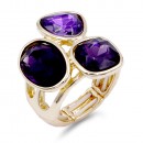 Gold Plated With 3 Purple Crystal Stretch Ring