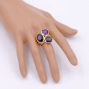 Gold Plated With 3 Purple Crystal Stretch Ring