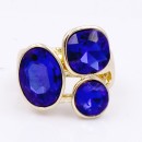 Gold Plated With 3 Blue Crystal Stretch Ring