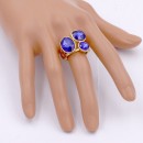Gold Plated With 3 Blue Crystal Stretch Ring