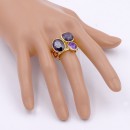 Gold Plated With 3 Purple Crystal Stretch Ring
