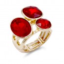 Gold Plated With 3 Red Crystal Stretch Ring