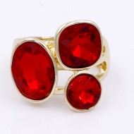 Gold Plated With 3 Red Crystal Stretch Ring