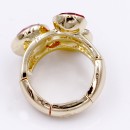 Gold Plated With 3 Red Crystal Stretch Ring