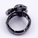 Gunmetal Plated With 3 Black Diamond Crystal Stretch Ring