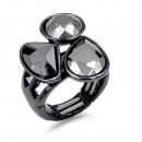 Gunmetal Plated With 3 Black Diamond Crystal Stretch Ring