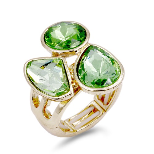Gold Plated With 3 Green Color Crystal Stretch Ring