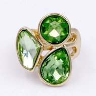 Gold Plated With 3 Green Color Crystal Stretch Ring