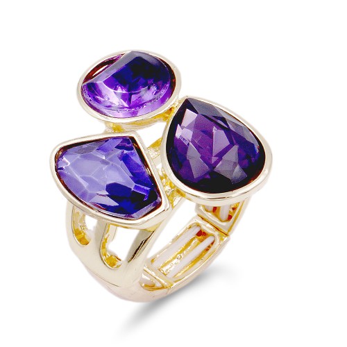 Gold Plated With 3 Purple Color Stretch Ring