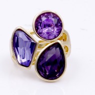 Gold Plated With 3 Purple Color Stretch Ring