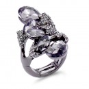 Rhodium Plated 5 Crystals drop shape with CZ Stretch Ring