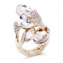 Gold Plated 5 Colors Crystal drop shape w/. CZ Stretch Ring