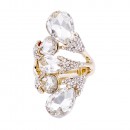 Gold Plated 5 Crystals water drop shape with CZ Stretch Ring