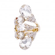 Gold Plated 5 Crystals water drop shape with CZ Stretch Ring