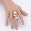 Rhodium Plated 5 AB Crystals drop shape with CZ Stretch Ring