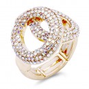 2 Circles shape Gold Plated with Clear Stone Stretch Ring