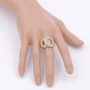 2 Circles shape Gold Plated with AB Stone Stretch Ring