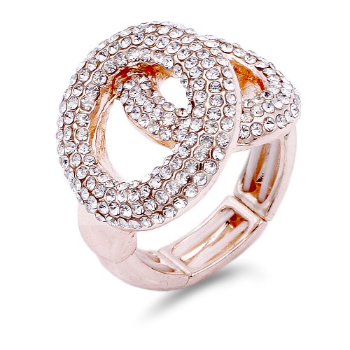 2 Circles shape Rose Gold Plated w/.Clear Stone Stretch Ring