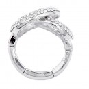2 Circles shape Rhodium Plated w./ Clear Stone Stretch Ring