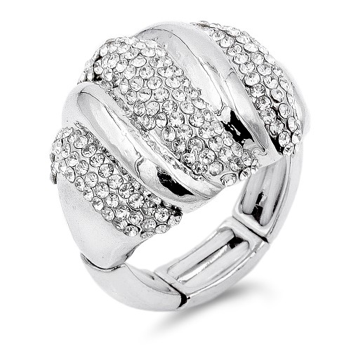 Unique Fashion Rhodium Plated with Clear Stone Stretch Ring