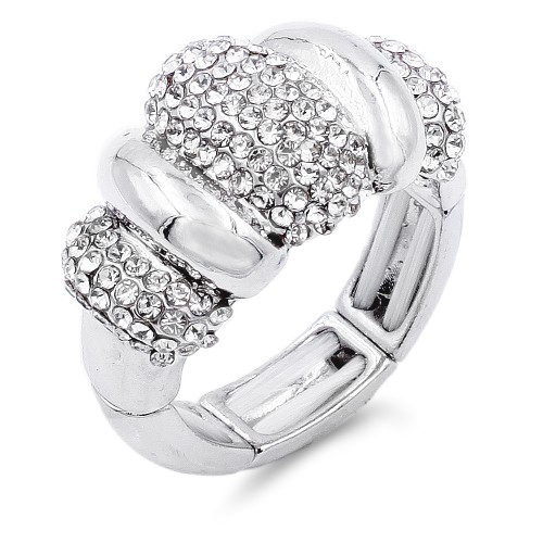 Classic Fashion Rhodium Plated with Clear Stone Stretch Ring
