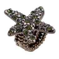 Gunmetal Plated With Black Diamond Color Crystal Starfish Stretch Ring