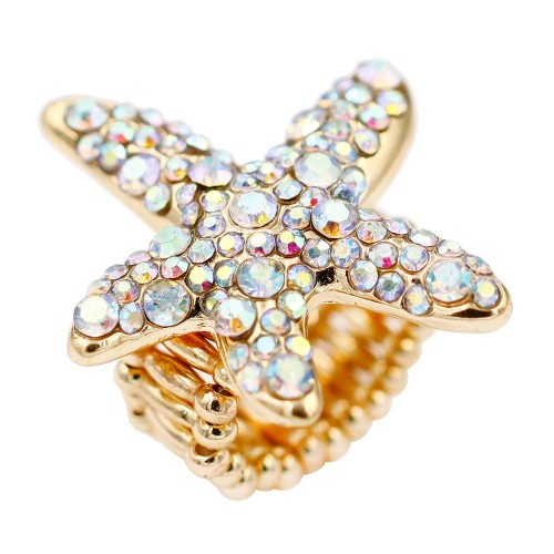 Gold Plated With AB Crystal Starfish Stretch Ring