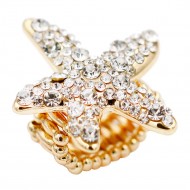 Gold Plated With Clear Crystal Starfish Stretch Ring