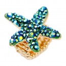 Gunmetal Plated With Black Diamond Color Crystal Starfish Stretch Ring