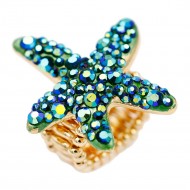 Gold Plated With Green AB Crystal Starfish Stretch Ring