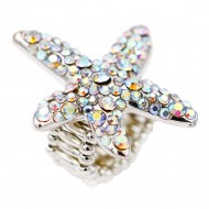 Rhodium Plated With AB Crystal Starfish Stretch Ring