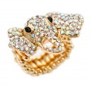 Gold Plated With Blue AB Crystal Elephant Stretch Ring
