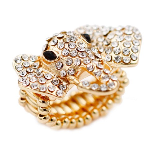 Gold Plated With Clear Crystal Elephant Stretch Ring