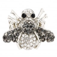 Rhodium Plated With Jet Black Crystal Bee Stretch Rings