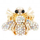 Gold Plated With Aqua Blue Crystal Bee Stretch Rings