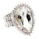 Rhodium Plated With AB Crystal Tear Drop Stretch Rings