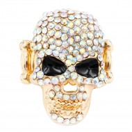 Gold Plated With AB Crystal Skull Stretch Rings