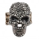Rhodium Plated With AB Crystal Skull Stretch Rings