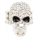 Rhodium Plated With AB Crystal Skull Stretch Rings