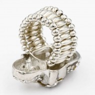 Rhodium Plated With Clear Crystal Skull Stretch Rings