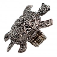 Gunmetal Plated With Black Diamond Color Crystal Turtle Stretch Rings