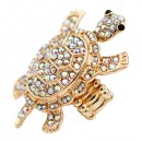 Rhodium Plated With Clear Crystal Turtle Stretch Rings