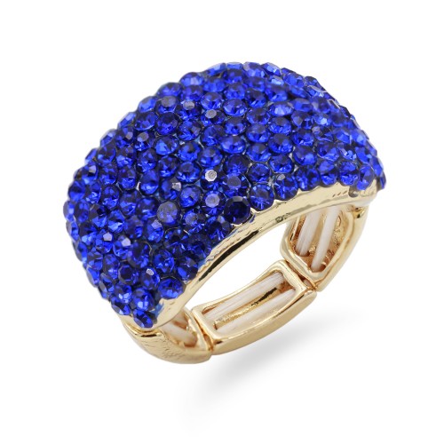 Gold Plated Royal Blue Color Crystal Stretch Rings