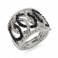 Rhodium Plated With Black Crystal Stretch Rings