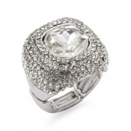 Rhodium Plated With Clear Crystal Stretch Rings